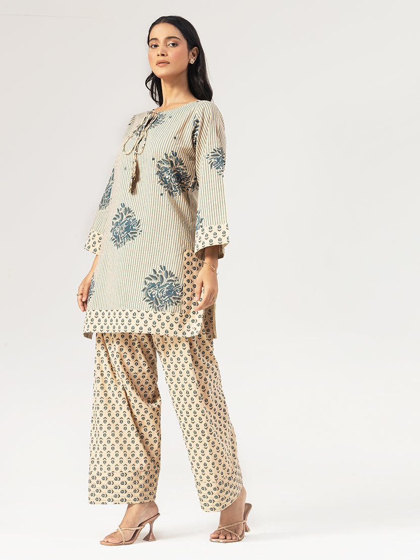 Blue Bloom Cotton Kurta Set