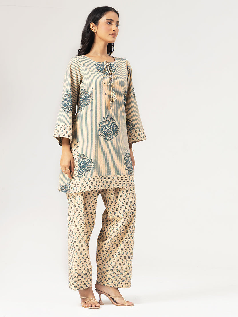 Blue Bloom Cotton Kurta Set