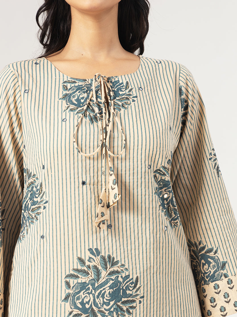 Blue Bloom Cotton Kurta Set