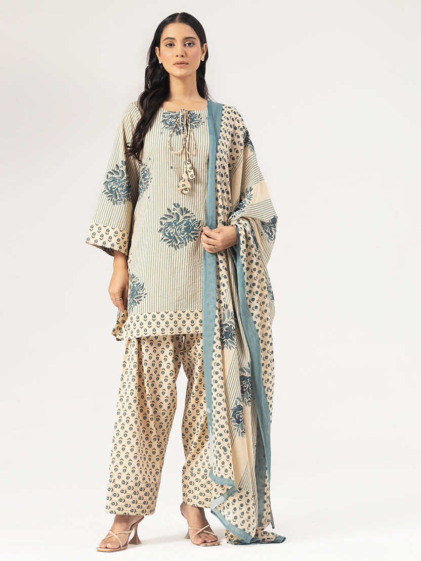 Blue Bloom Cotton Kurta Set