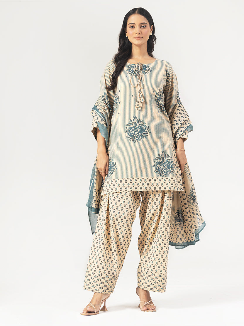 Blue Bloom Cotton Kurta Set