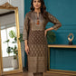 Elegant Brown Velvet Kurta Set  with Foil Print Detailing