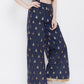 Be Indi Women Navy Blue Printed Wide Leg Palazzos