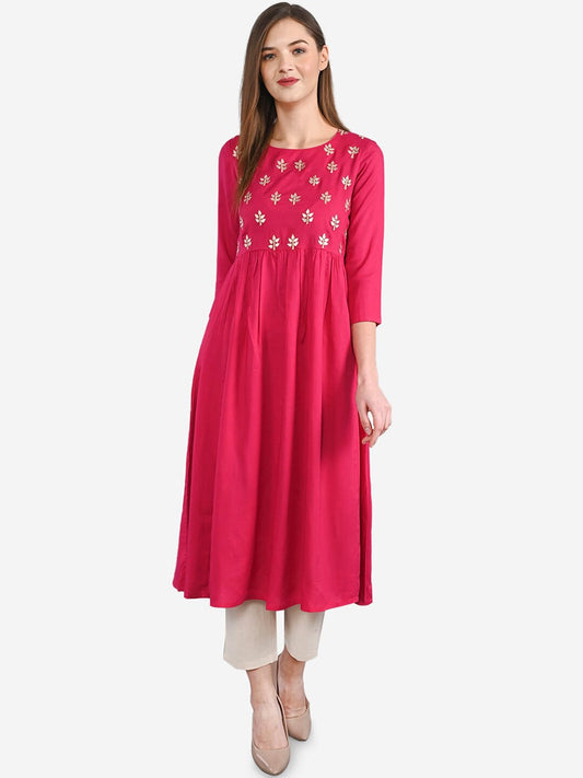 Be Indi Women Fuchsia Pink Yoke Design Anarkali Kurta