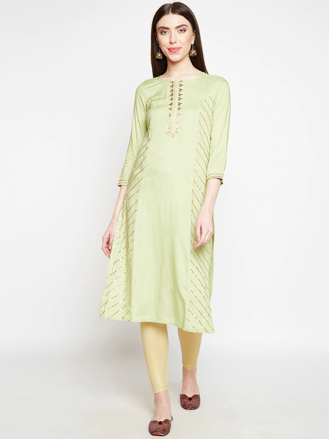 Be Indi Women Olive-coloured Straight Kurta