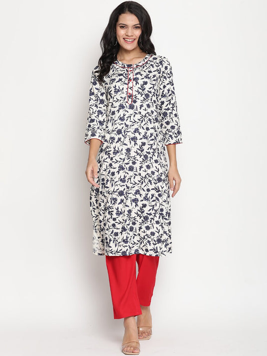 BeIndi Women Floral Printed Self Design Kurta