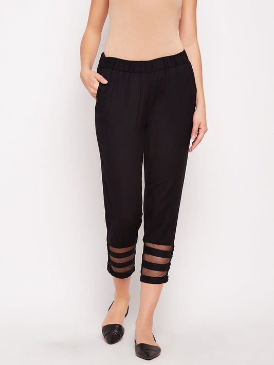 Be Indi Women Black Straight Fit Solid Regular Trousers