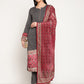 Be Indi Women Winter Daffodil Grey Embroidered Straight Kurta With Trouser &  With Velvet Dupatta.
