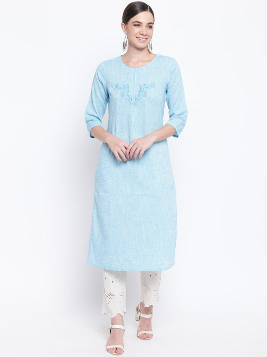 Be Indi Women Pink Woven Design Straight Kurta