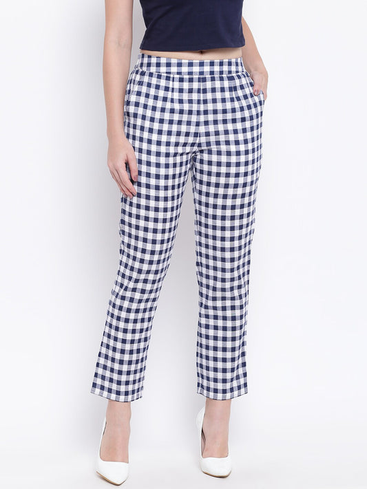 Be Indi Women navy blue -Coloured Straight Fit Pleated Trousers