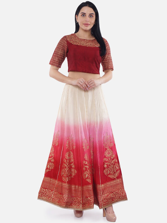 Be Indi Maroon Ready to Wear Lehenga with Blouse