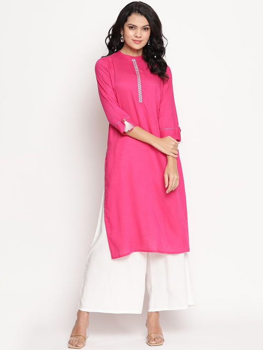 BeIndi Women Fuchsia Pink Solid Kurta