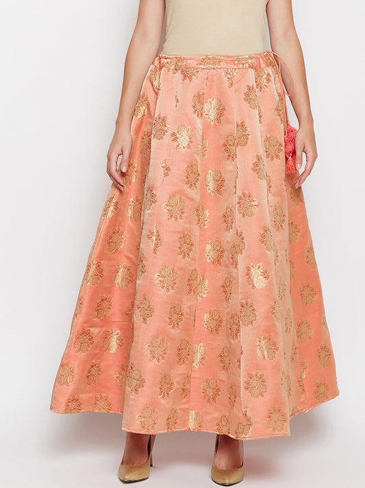 Be Indi Women Pink Self Design Flared Maxi Skirt