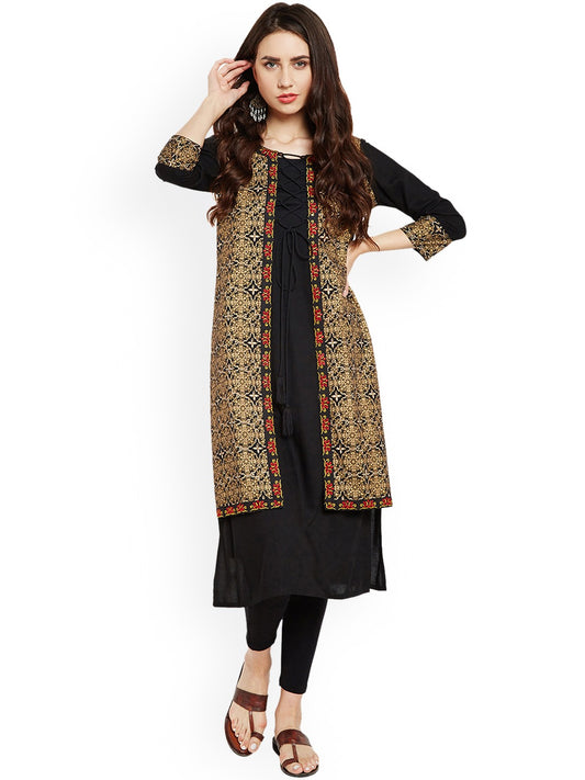 Be Indi Women Maroon Geometric Printed Kurta