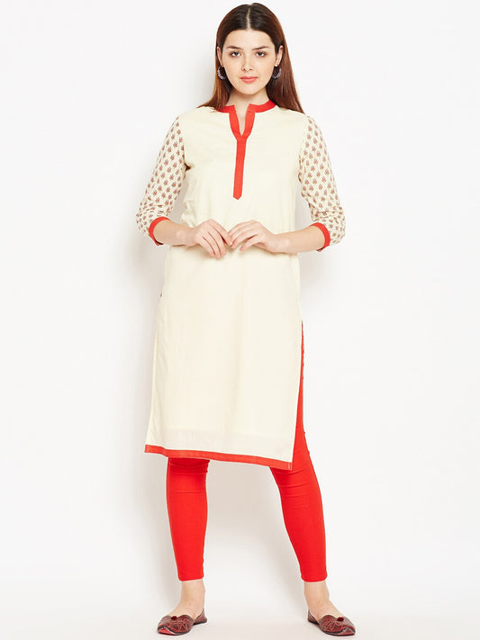 Be Indi Women Cream-Coloured Printed Straight Kurta