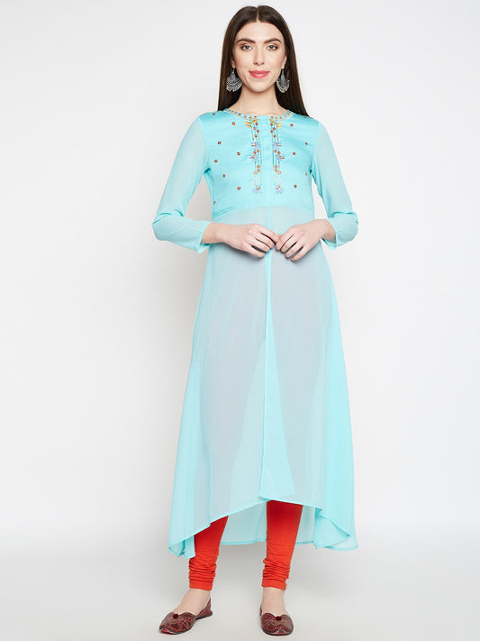 BeIndi Women Blue Georgette Anarkali Kurta