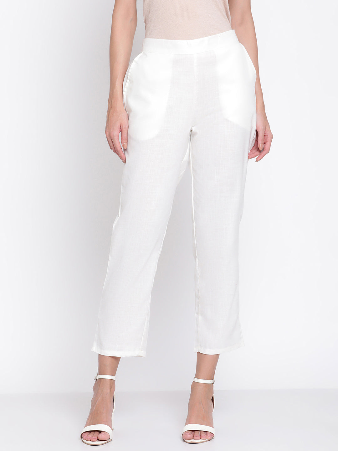 Be Indi Women Off White Original Straight Fit Trousers