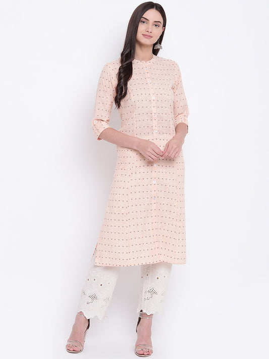 BeIndi Women Peach-Colored Printed Straight Kurta