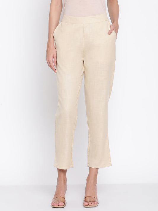Be Indi Women Beige Original Straight Fit Trousers