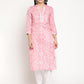 Be Indi Women Pink Silver Printed Crochet Lace And Fancy Button And GottaPatti Detailing Kurta
