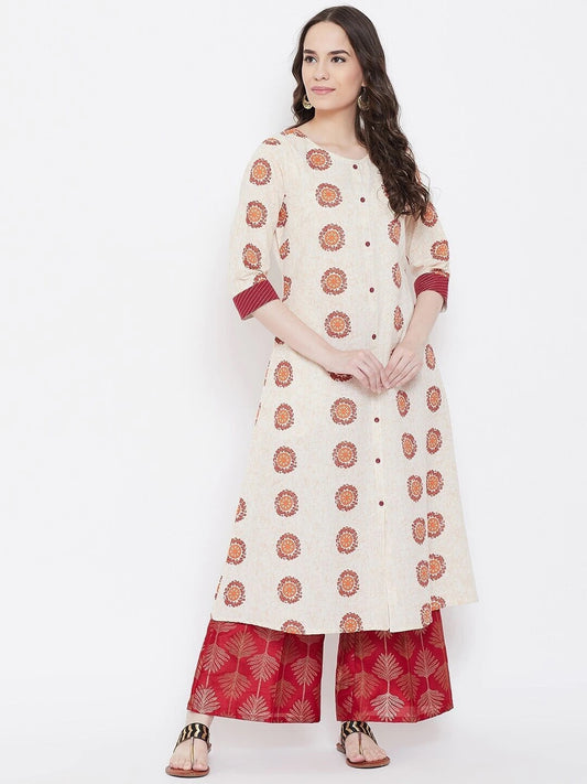 BeIndi Women Beige Ethnic Motifs Printed Kurta