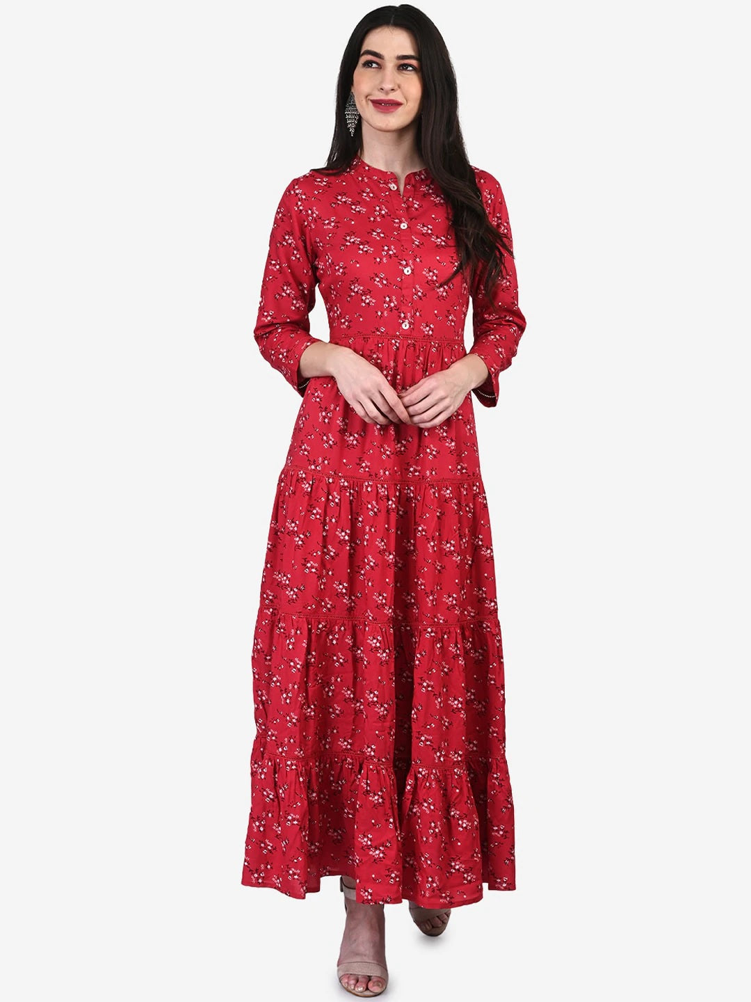 Be Indi Women Red Printed Maxi Dress