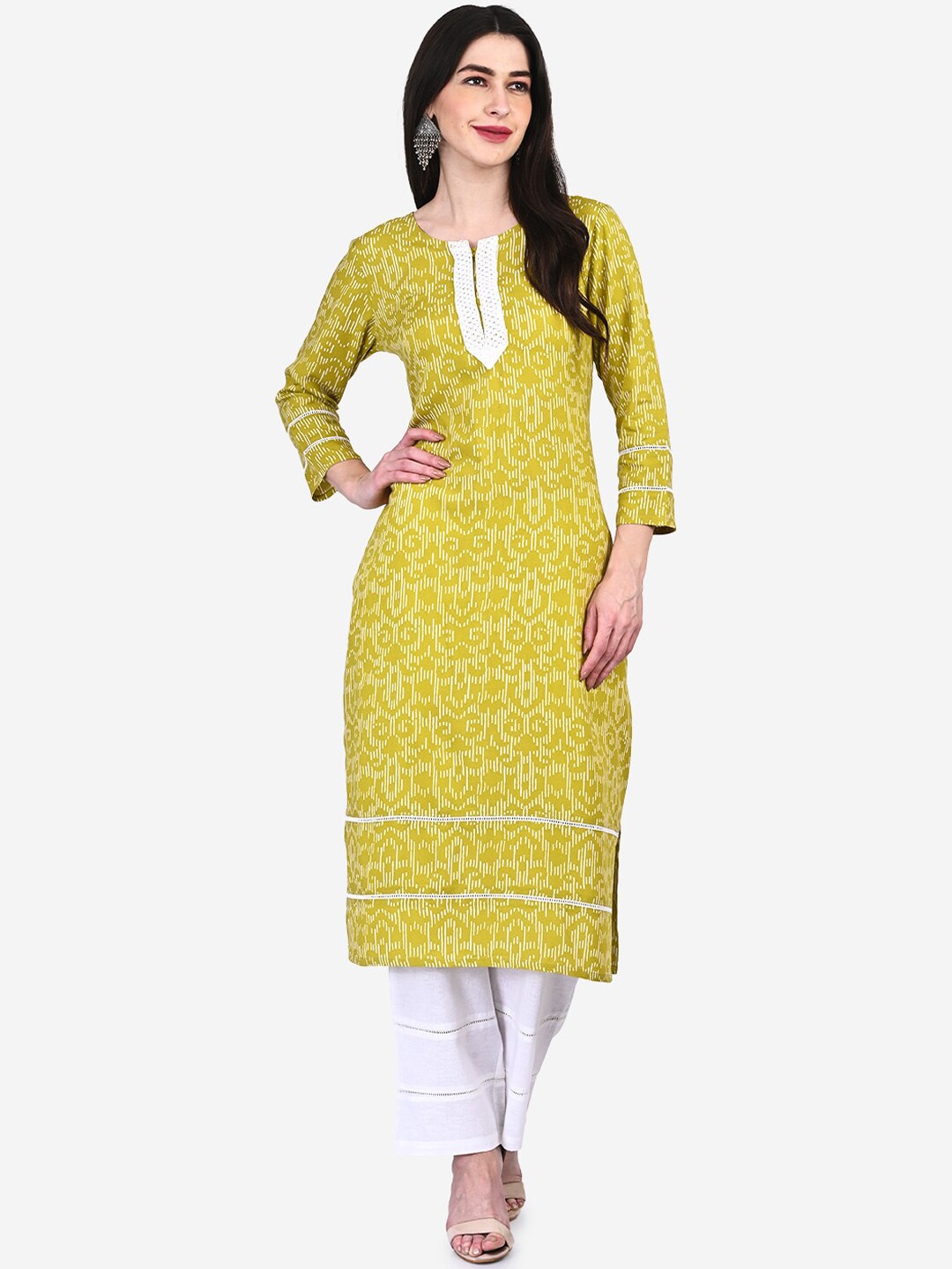 Be Indi Women Green Ethnic Motifs Embroidered Kurta