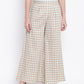 Be Indi Women Off-White & Peach-Coloured Checked Wide Leg Palazzos
