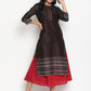 Be Indi Women Mirror Embroidered Placket Cotton Jacquard Double Layered Ethnic Dress