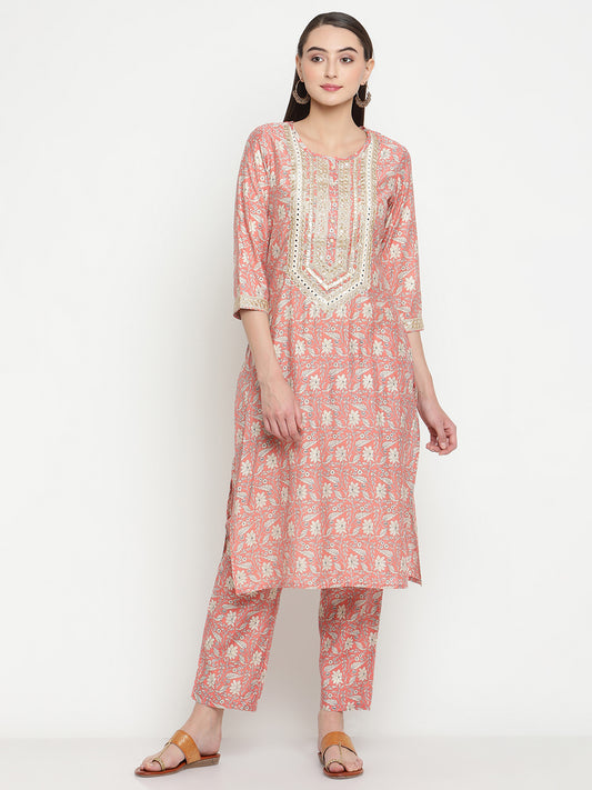 BeIndi Women Foil Floral Print Kurta Set