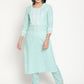 Be Indi Women Sea Green Printed Cotton Lace And Gotta Patti Yoke Design Kurta With Pant