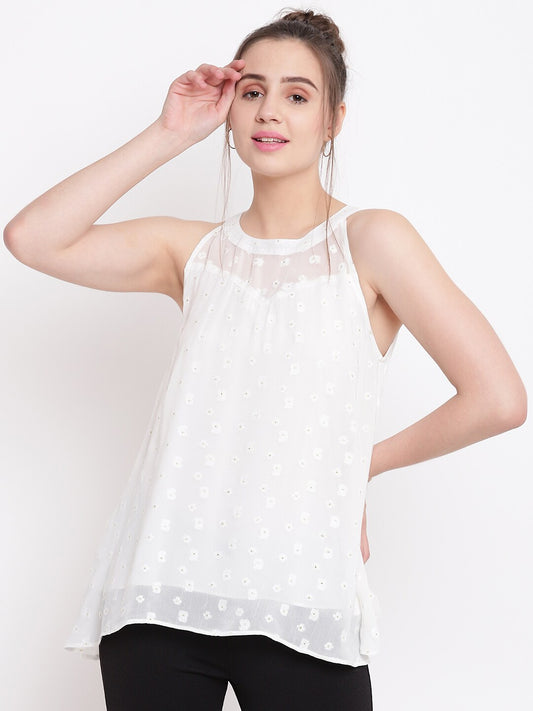 BeIndi Women White Self Design Top