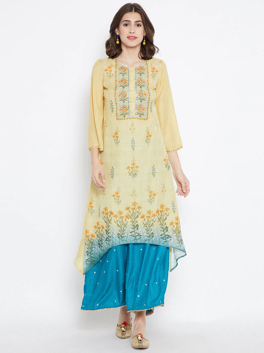 Be Indi Women Yellow Floral Print A-Line Kurta