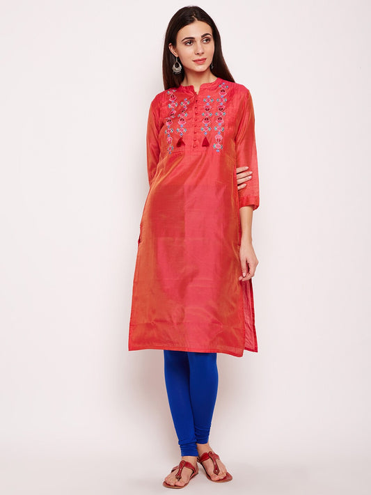 BeIndi Women Fuchsia Art Silk Regular Kurta