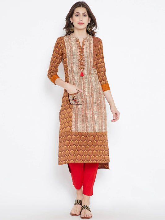 BeIndi Women Rust Orange Printed Kurta