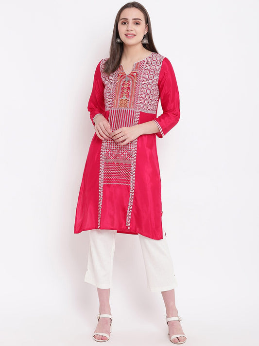 BeIndi Women Pink & White Printed Straight Kurta