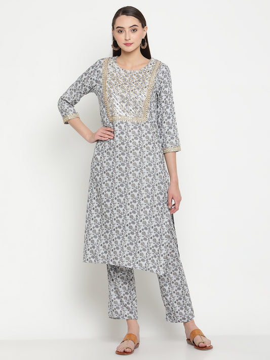 BeIndi Women Grey Printed Kurta Set