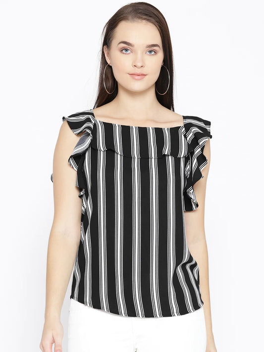 BeIndi  Women Black & White Striped Top