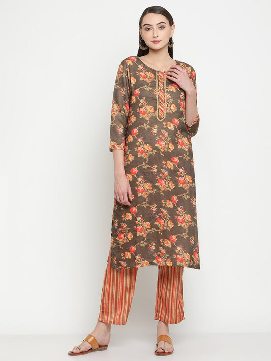 BeIndi Women Floral Print Kurta With Pant