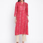 Be Indi Women Fuchsia  Bandhini Printed Mandarin Collar, Yoke  Kurta