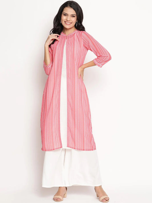 BeIndi Women Coral Striped Kurta