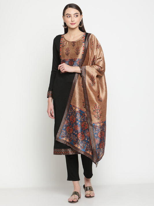 BeIndi Women Knited  Black Patch Work Kurta With Dupatta
