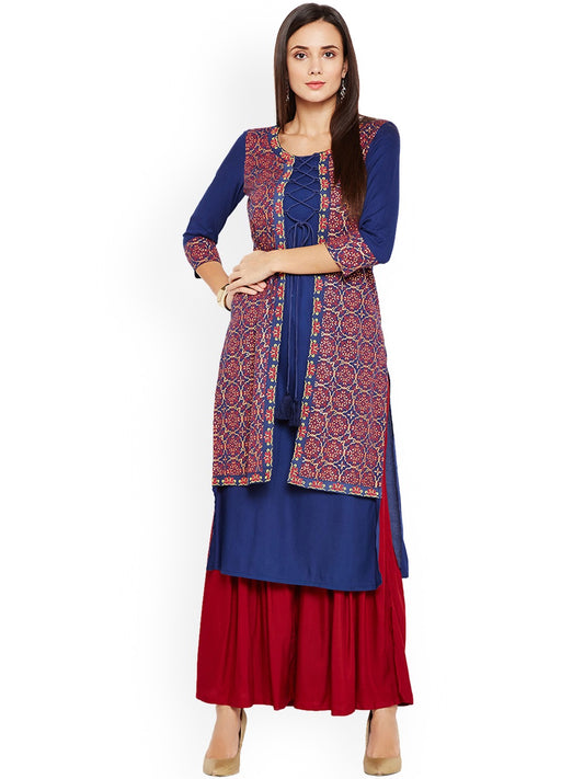 Be Indi Women Black Geometric Printed Kurta
