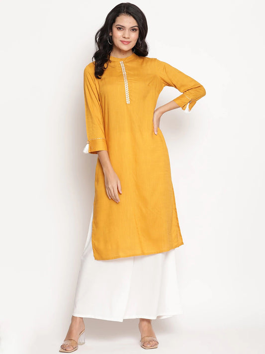 BeIndi Women Mustard Yellow Solid Kurta