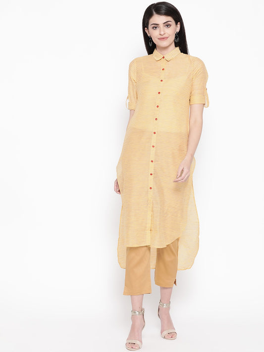 BeIndi Women Yellow Strip  Printed Straight Kurta