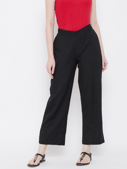 Be Indi Women Navy Blue Solid Straight Fit Trousers