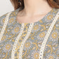 BeIndi Women Grey Yellow Floral Print Mirror Lace Patch Design Kurta With Pant & Dupatta