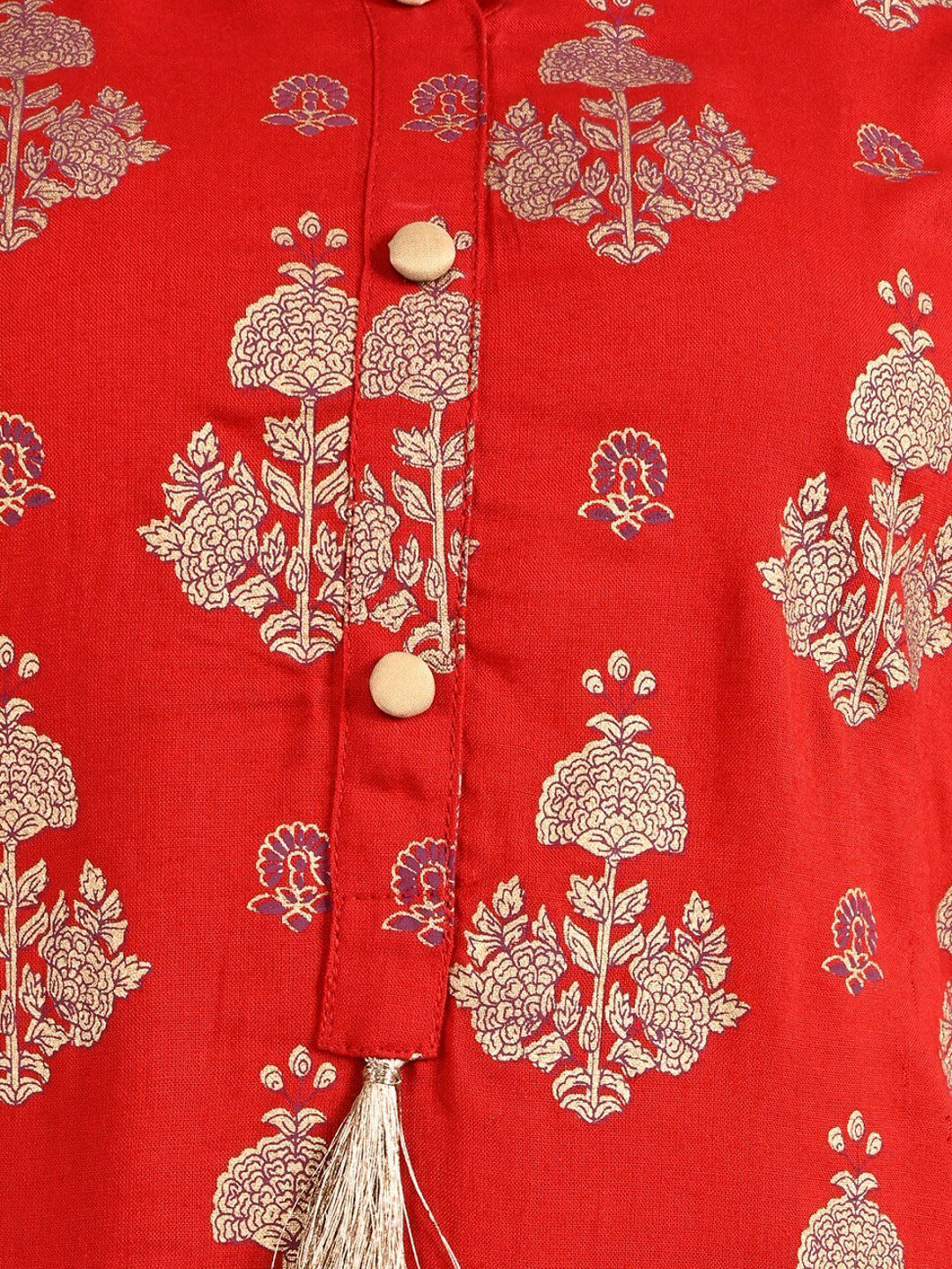 BeIndi Women Red Woven Design Kurta