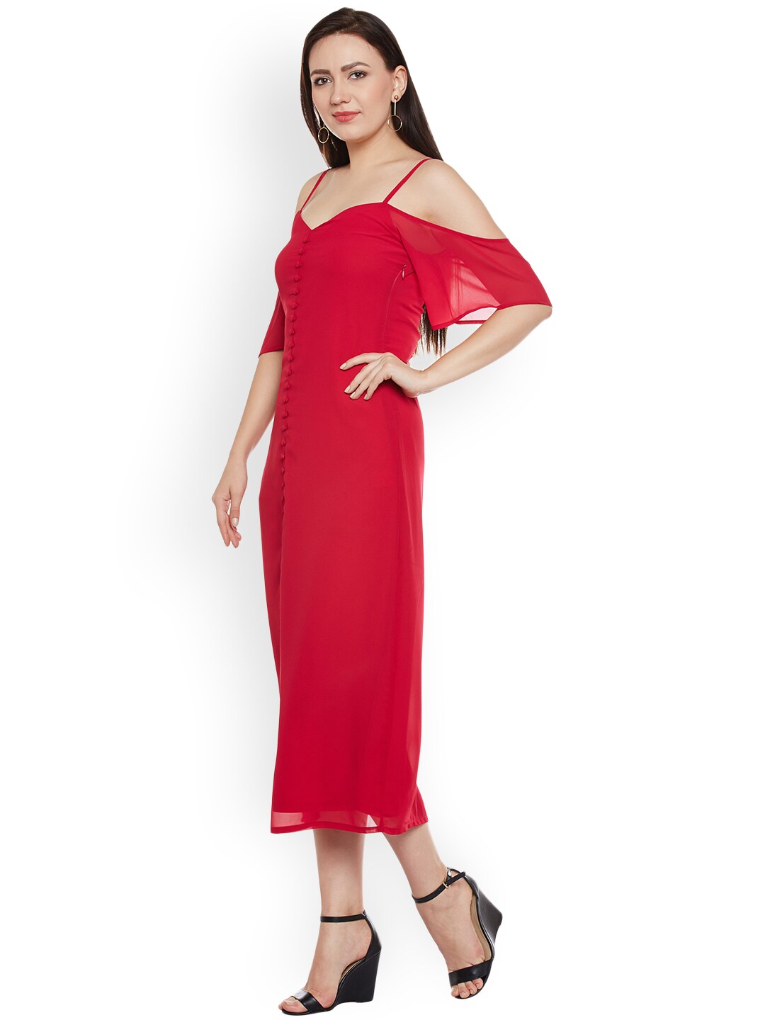 BeIndi Women Red Solid A-Line Dress