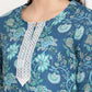 Be Indi Women Blue Floral Embroidered Empire Pure Cotton Kurti with Trousers